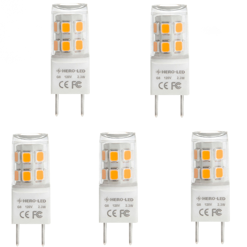 AC100-130V, T4 JD G8 LED Bulb, 2.3 Watts, 20W Equivalent, 5-Pack